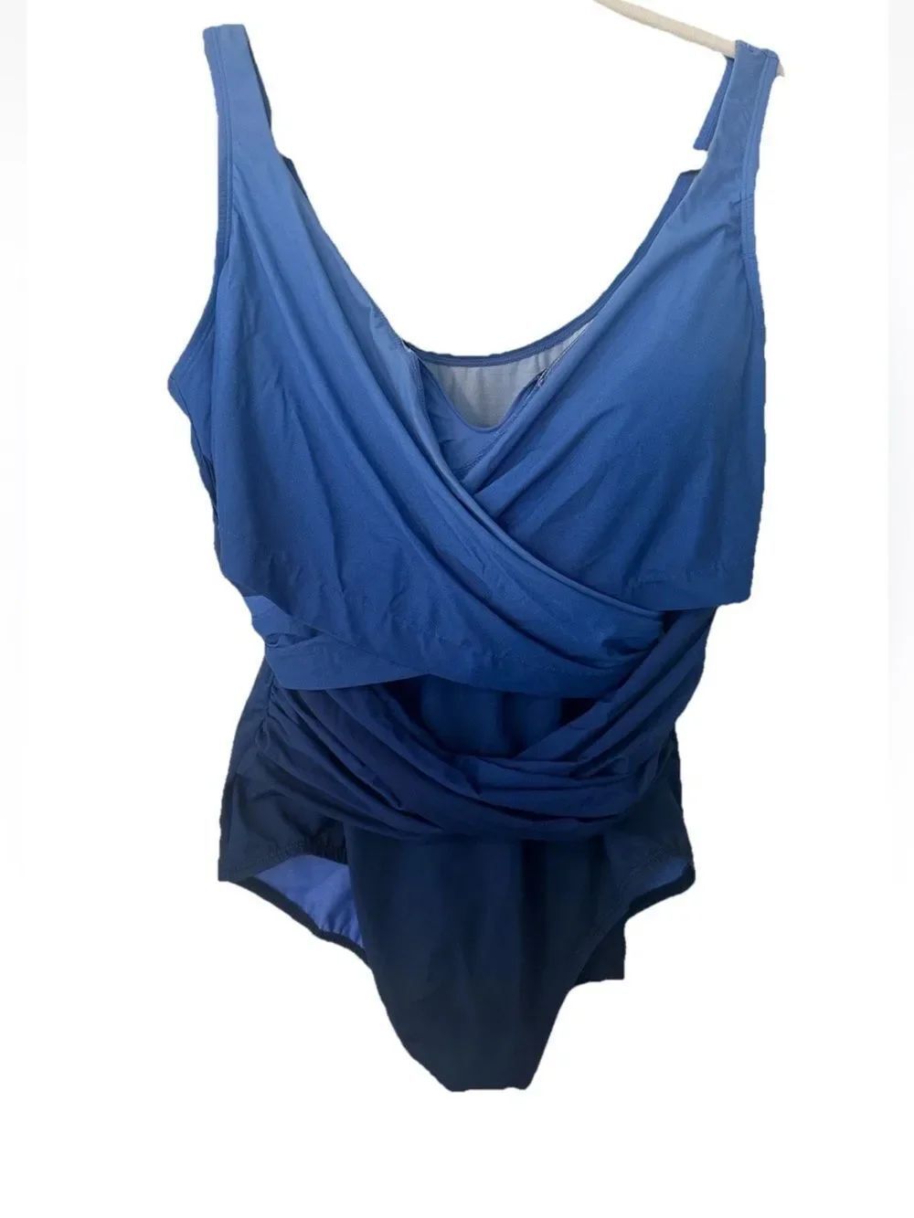 Lands' End Navy and Light Blue One-Piece Supportive Swimsuit 18W